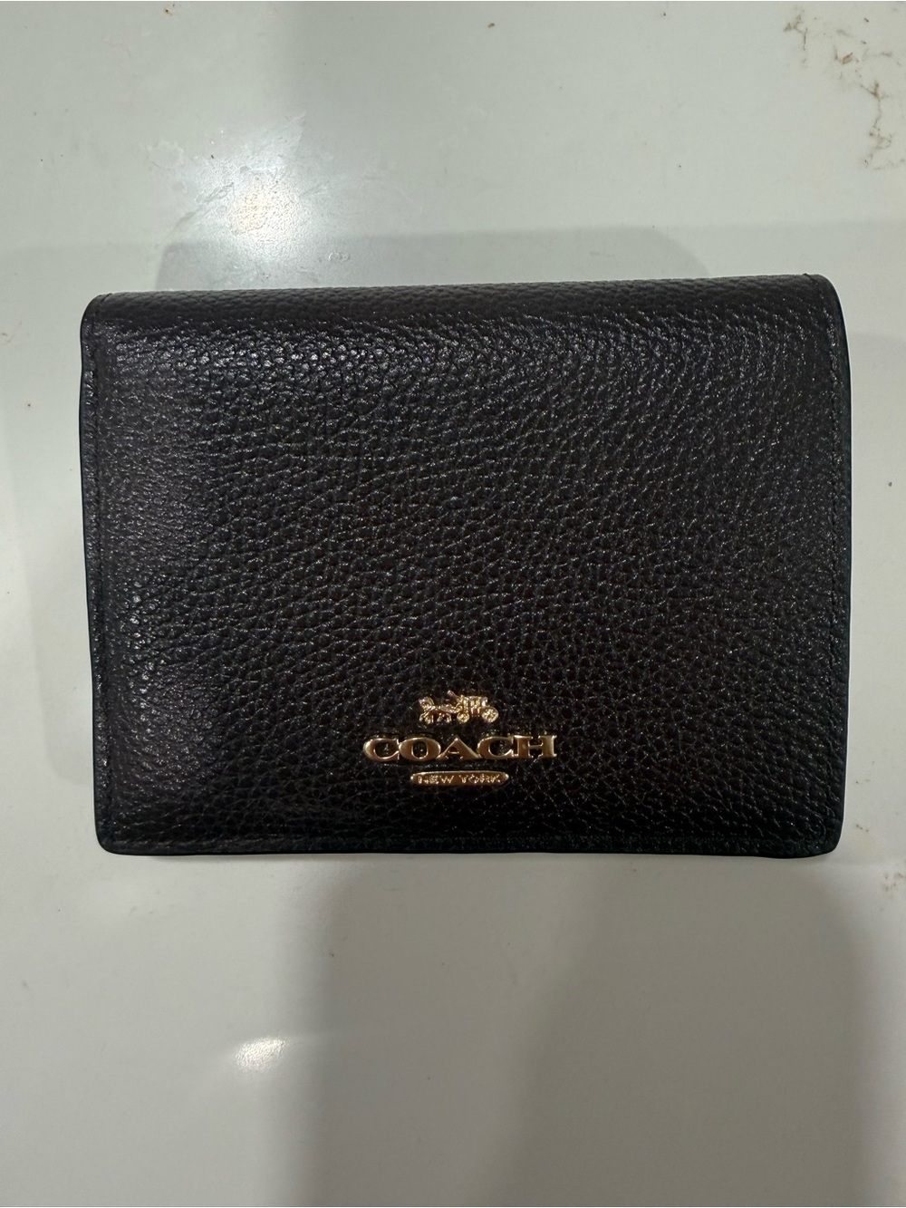 Coach Snap Wallet in dark brown pebble leather